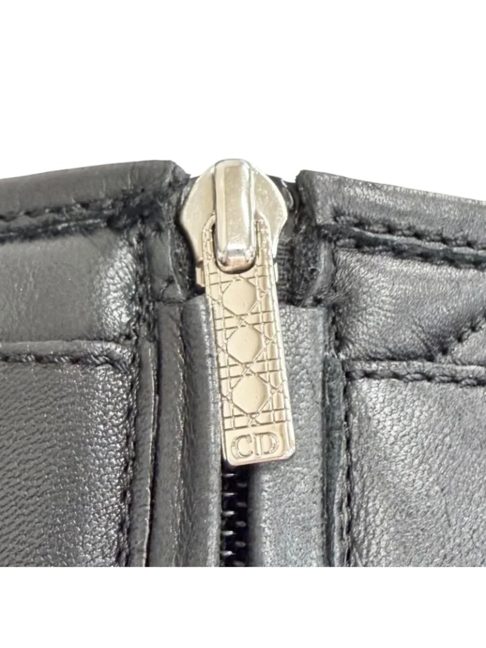 Dior Cannage Side Zip Leather Long Boots Black Silver